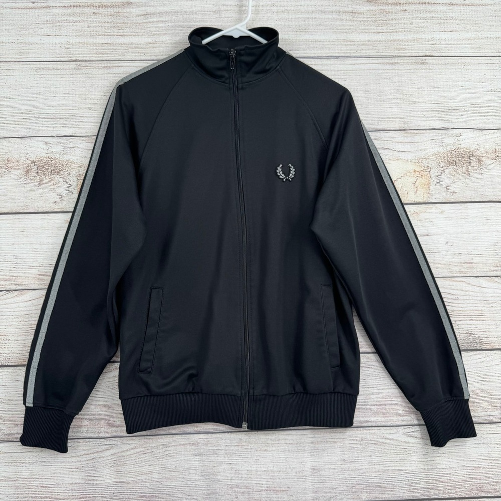 Fred Perry Track Jacket Mens XS Black Grey Stripe Full Zip J2100 Sportswear